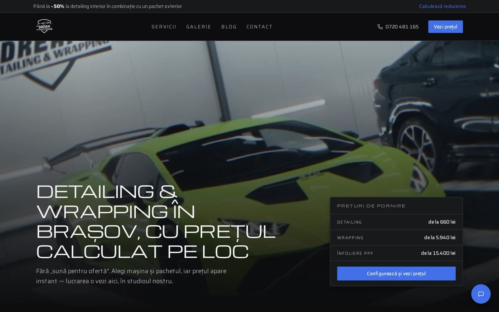 Site-ul public Dream Detailing: detailing și wrapping în Brașov, cu prețul calculat pe loc